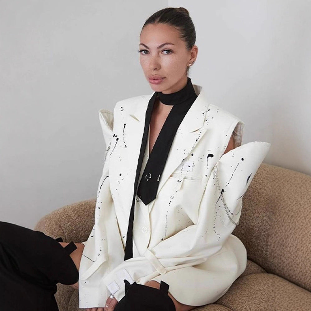 Women's Oversize Blazer with Cut-Out Shoulders and Paint Splatter Look Chichicherry