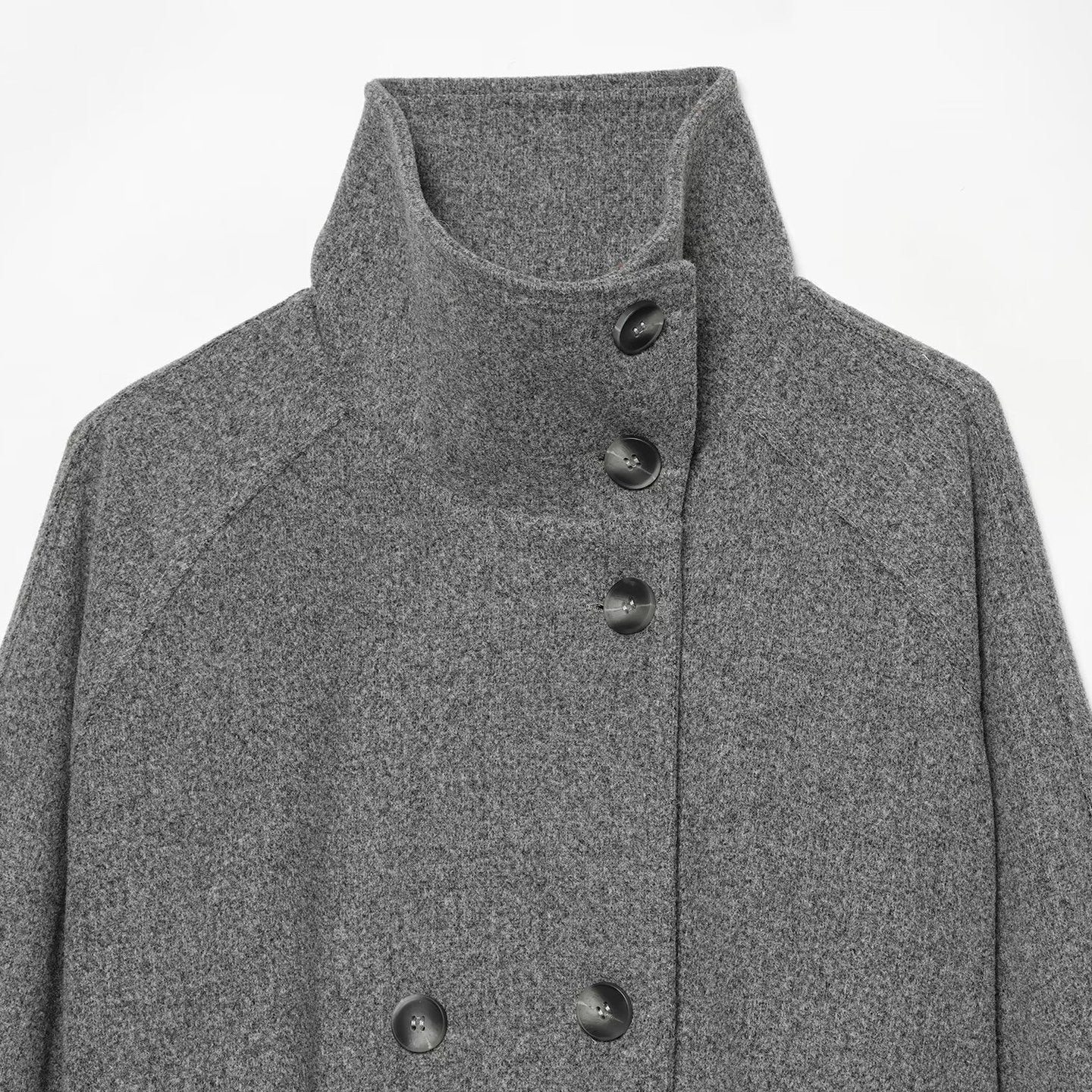 Women's cape transitional jacket in a short cut with a high collar, double button placket, and waist tie belt Chichicherry