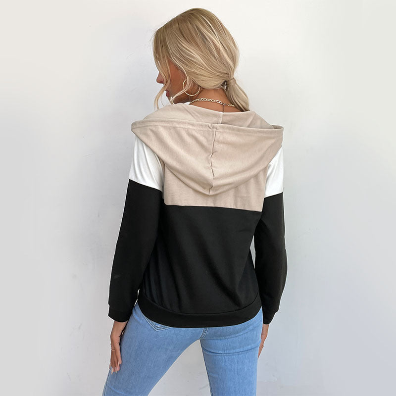 Women's hooded pullover with half zipper, color block design and drawstring Chichicherry