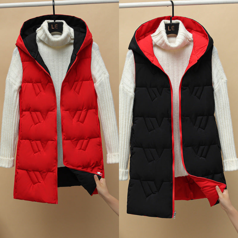 Women’s quilted long padded hooded vest with zipper Chichicherry