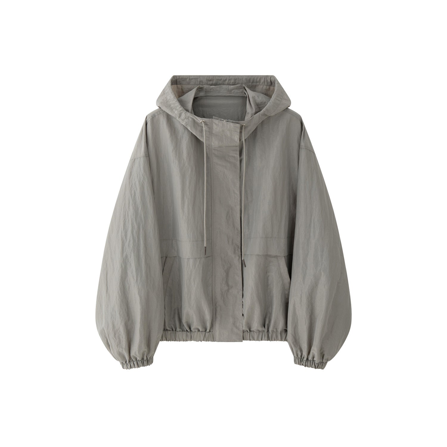 Women's Lightweight Oversized Windbreaker with Elastic Hem and Balloon Sleeves Chichicherry