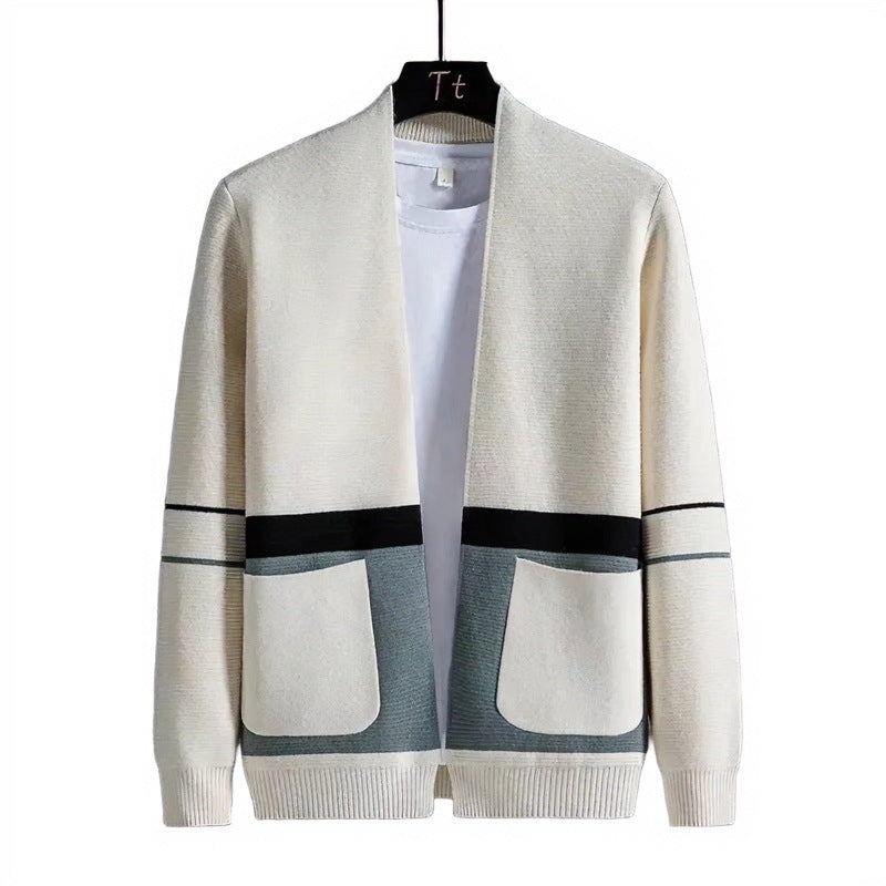 Herren Offene Strickjacke im Colorblock‑Design mit aufgesetzten Taschen und geripptem Saum Chichicherry
