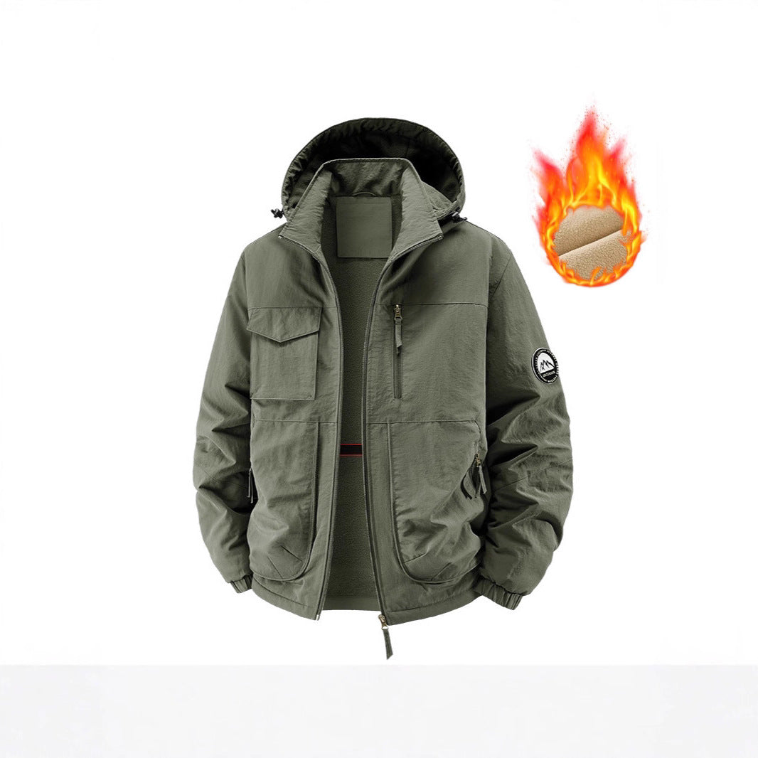 Men's Insulated Outdoor Jacket with Fleece Lining and Multifunctional Utility Pockets Chichicherry