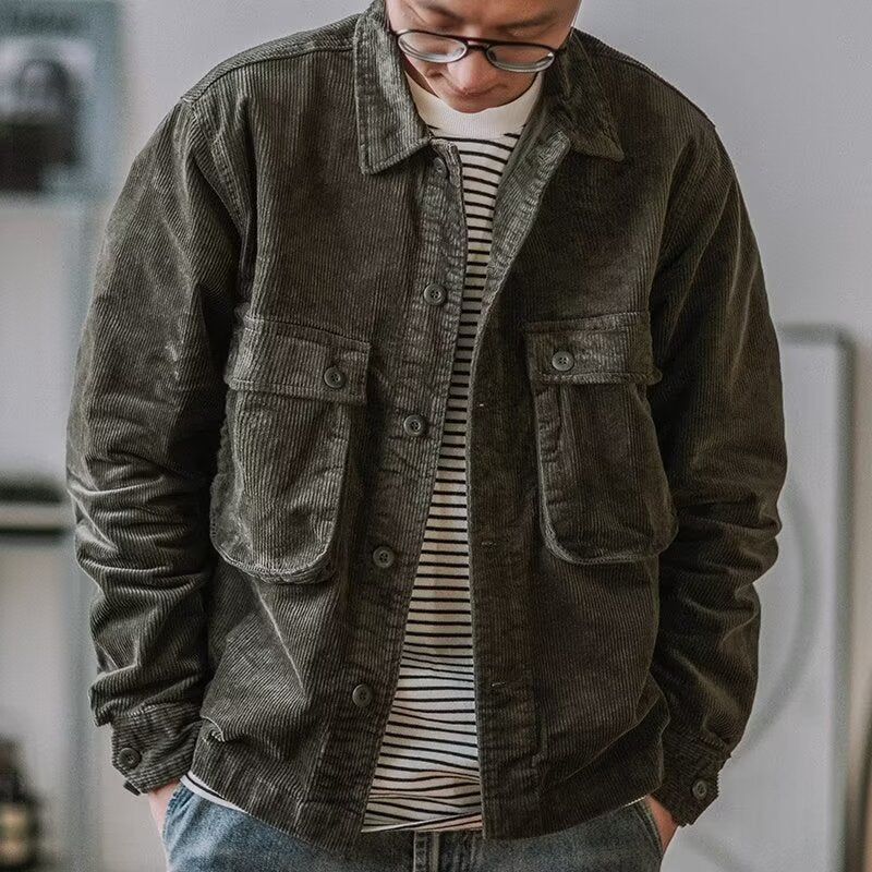 Herren Robustes Kord-Overshirt im Worker-Look mit aufgesetzten Pattentaschen Chichicherry