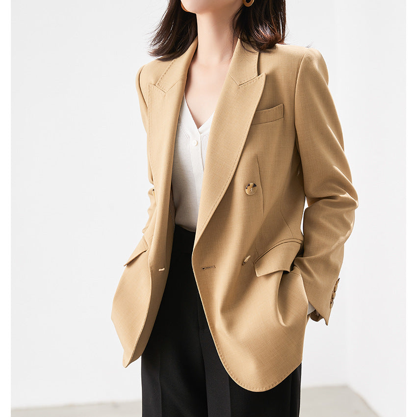 Women's Double-Breasted Structured Blazer with Distinctive Lapels and Flap Pockets Chichicherry
