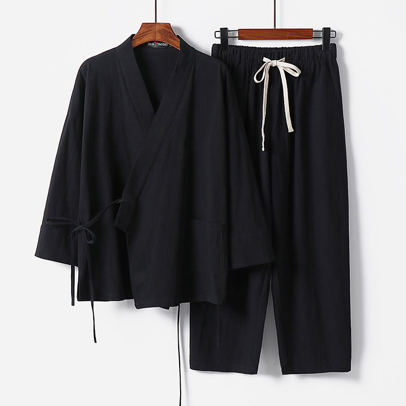 Unisex Lightweight Kimono Lounge Set made of draping cotton blend with drawstring pants Chichicherry