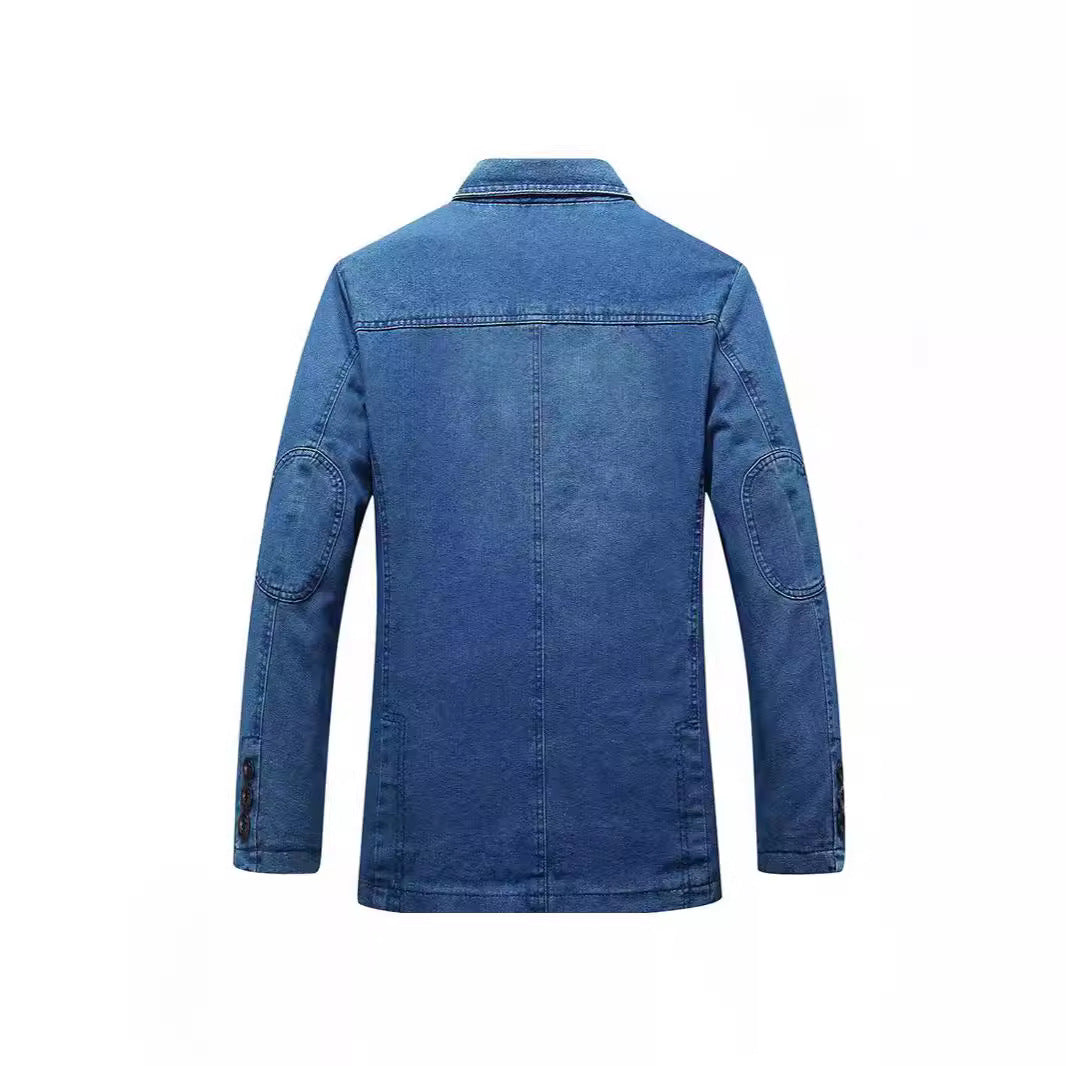 Men's jeans blazer in jacket style with striped inner lining and patch pockets Chichicherry