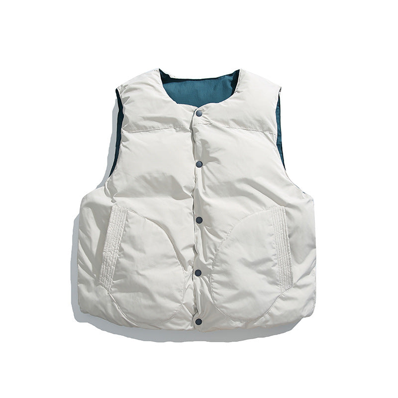 Unisex Padded Quilted Vest in Boxy Cut with Snap Button Closure and College Logo Print Chichicherry