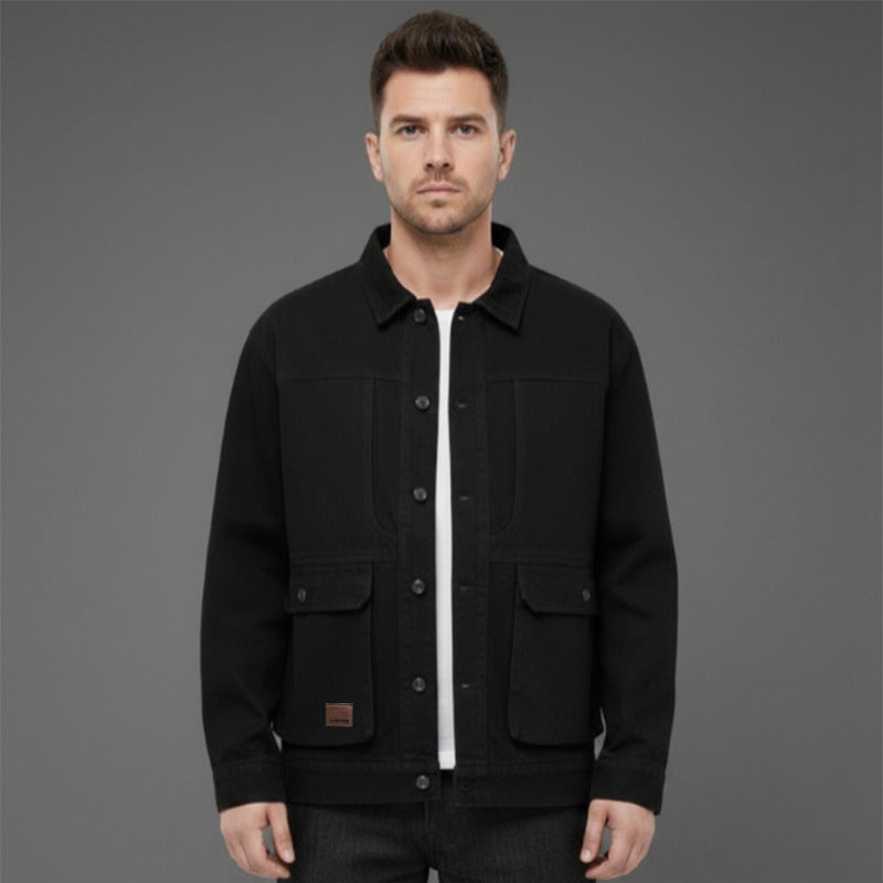 Men's Canvas Utility Overshirt with Large Flap Pockets and Relaxed Fit Chichicherry