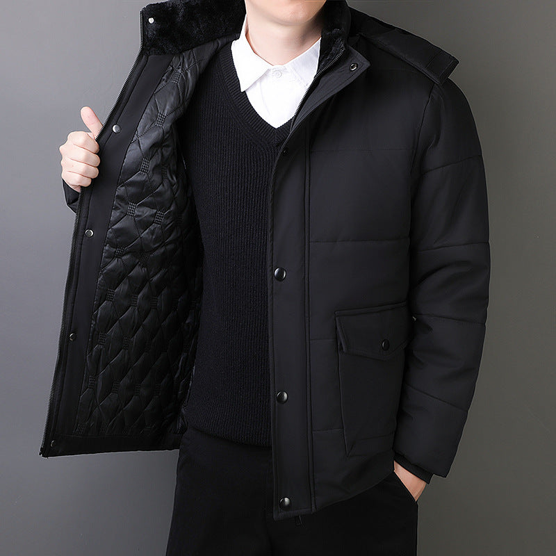 Men's short-cut quilted thermo quilted jacket with quilted lining and faux fur collar Chichicherry