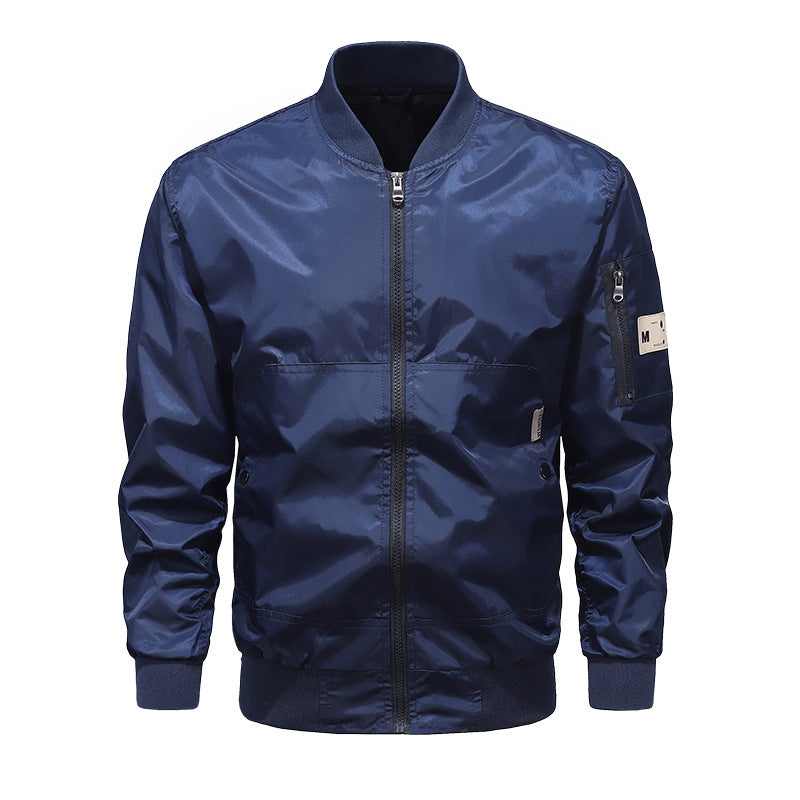 Men's Lightweight Nylon Bomber Jacket with Arm Pocket, Stand Collar and Ribbed Cuffs Chichicherry