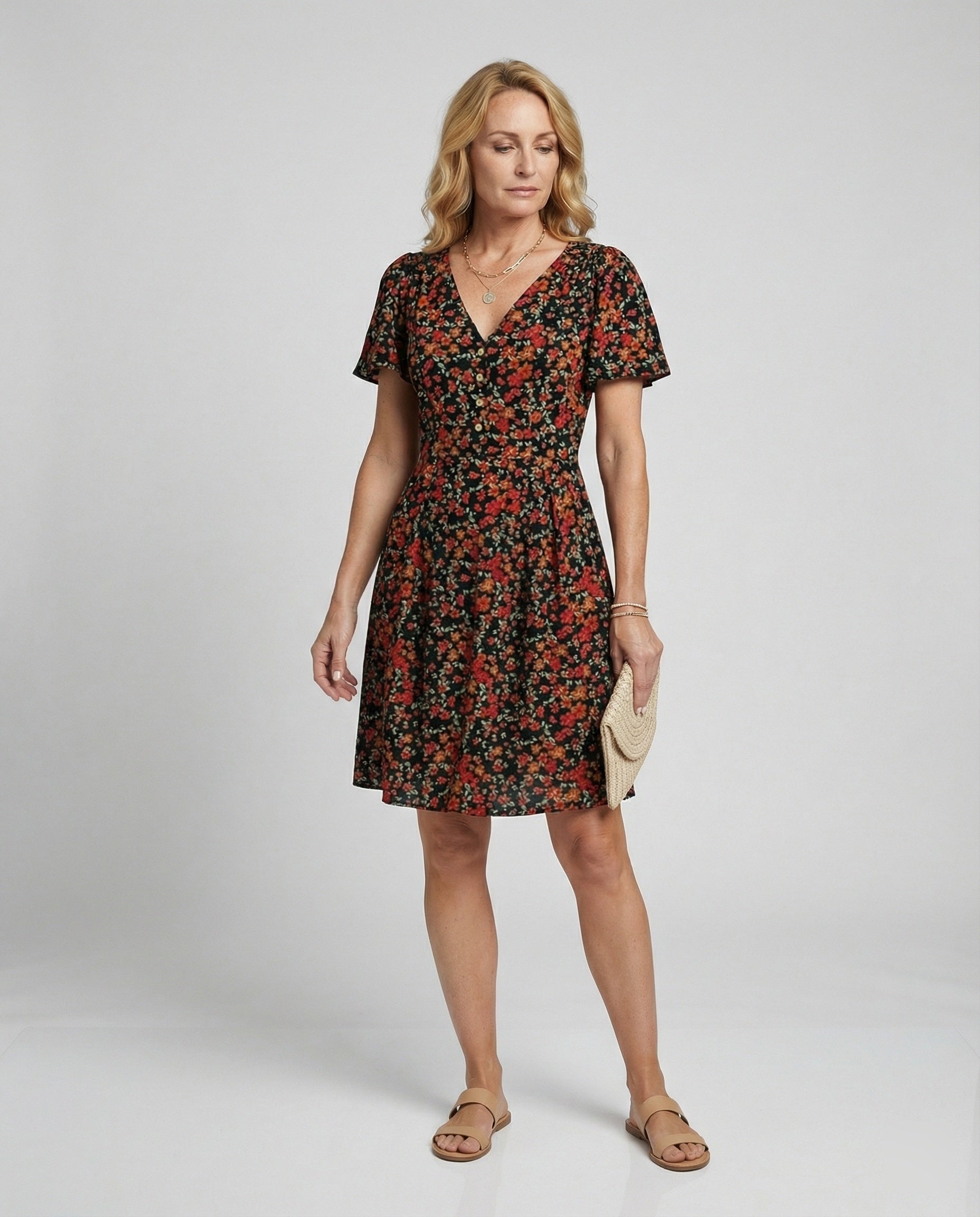 Women's Casual Mini Dress with V-Neck