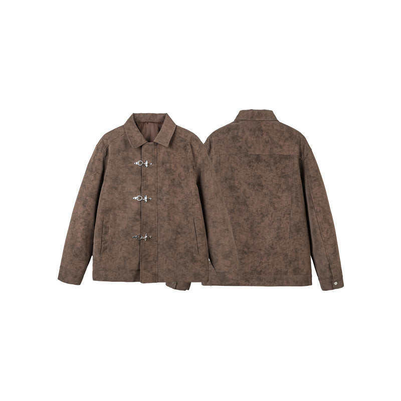 Men's short jacket made of suede imitation with metal toggle fasteners Chichicherry