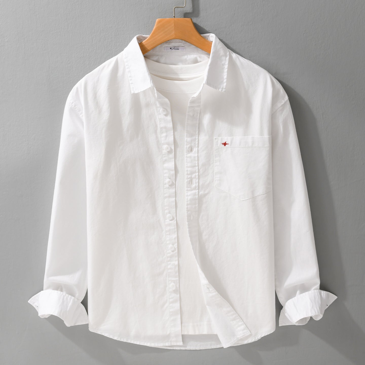 Men's lightweight cotton shirt in overshirt style with a Kent collar, chest pocket, and subtle mini embroidery Chichicherry