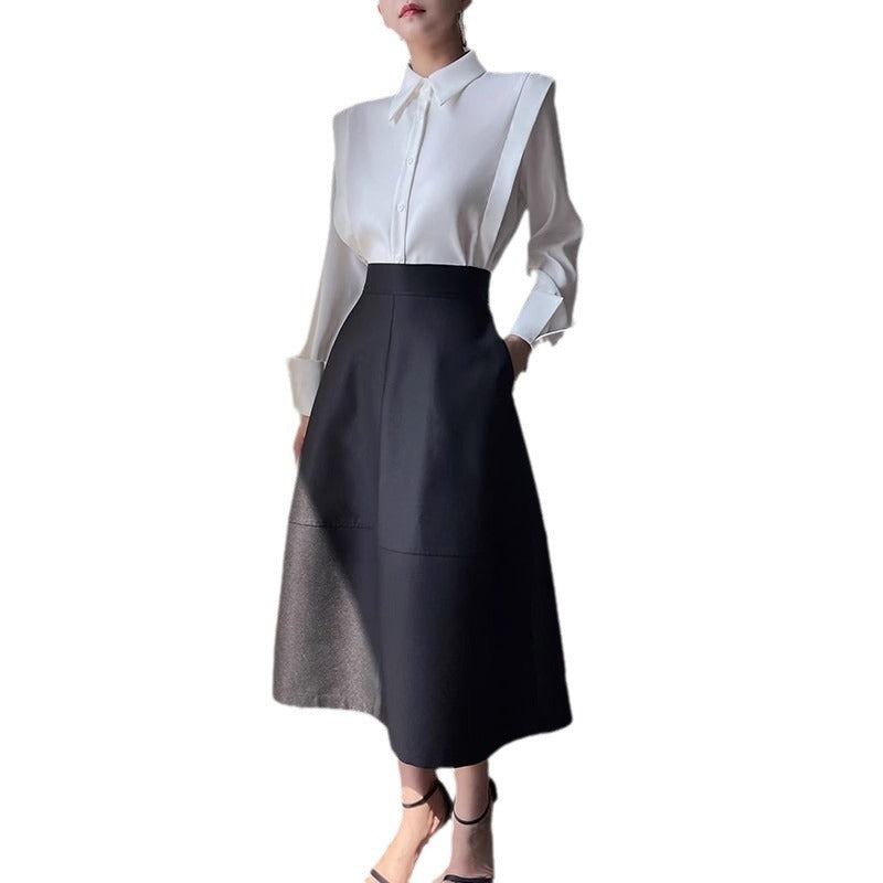 Women's Elegant Blouse with Modern Cut and High Waisted Skirt Chichicherry
