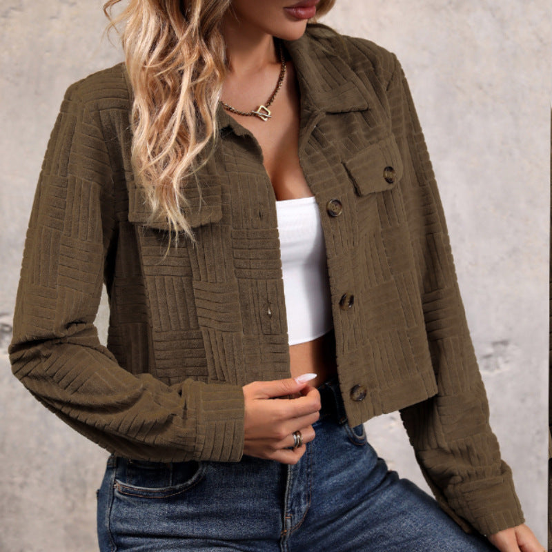 Women's short-cut cord jacket with quilted check pattern and flap pockets Chichicherry