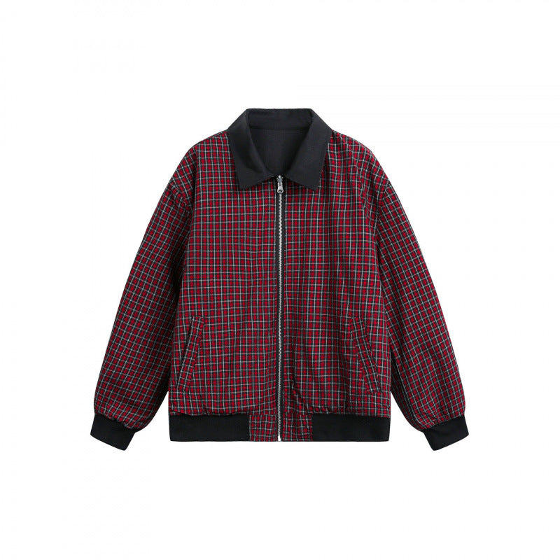 Unisex Reversible Zipper Jacket with Checkered Pattern and Smooth Back Chichicherry