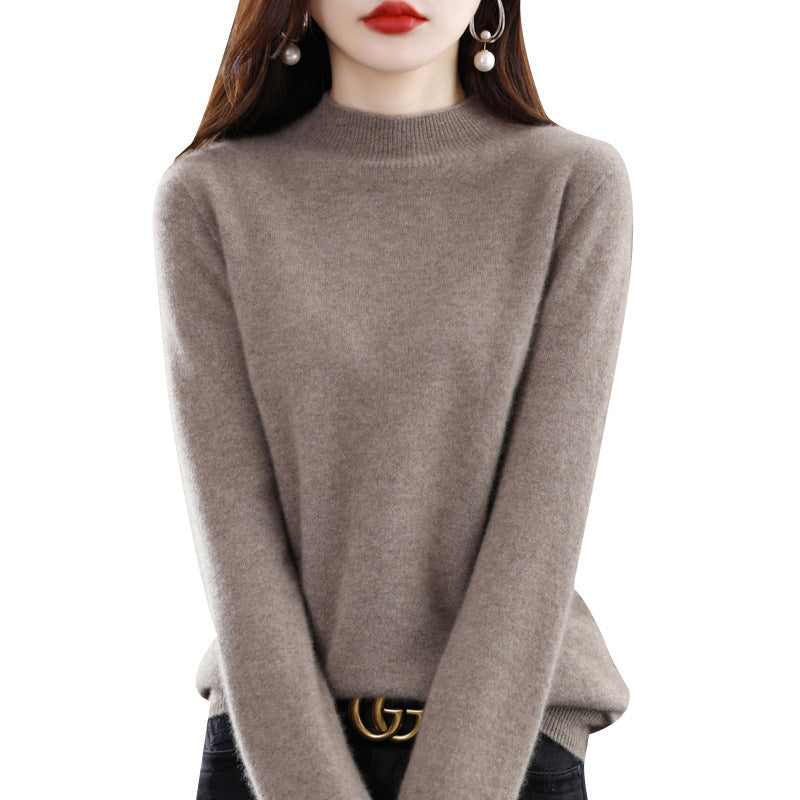 Women's Slim Fine Knit Mock Neck Sweater with Extra Fine Fleece Finish and Extended Cuffs Chichicherry