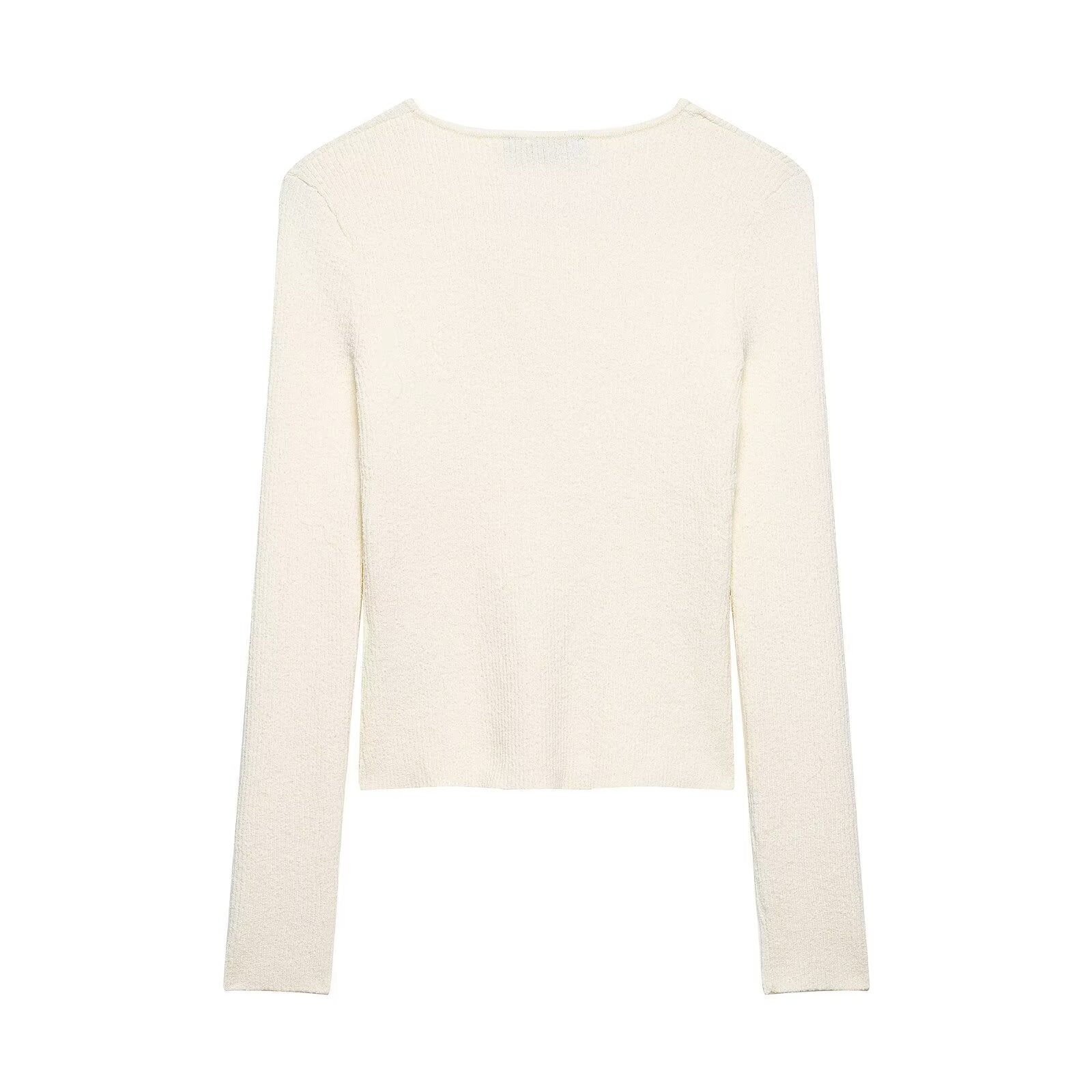 Women Asymmetrical Boucle Cardigan with V-Neck and Decorative Button Placket Chichicherry