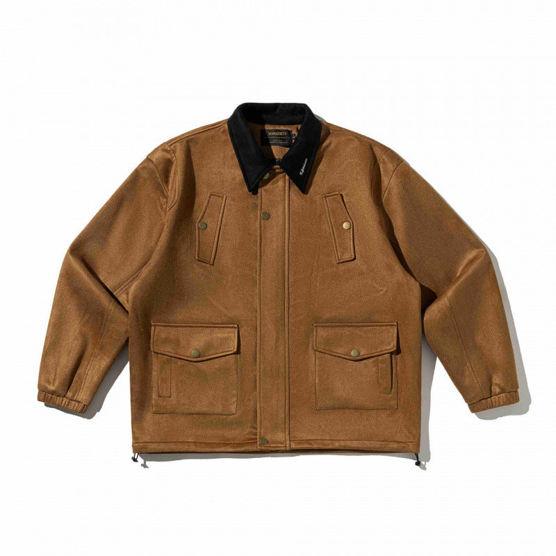 Men's boxy wool blend blouson jacket with cord collar, flap pockets, and drawstring hem Chichicherry