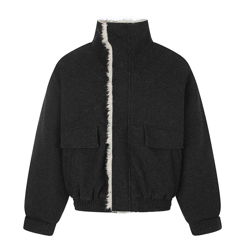 Women's short quilted blouson jacket with faux fur lining, stand-up collar, and patch pockets Chichicherry