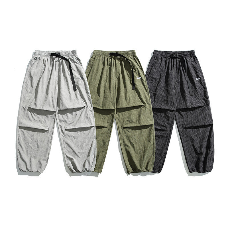 Unisex Lightweight Ripstop Cargo Pants with Multiple Flap Pockets and Elastic Hem Chichicherry