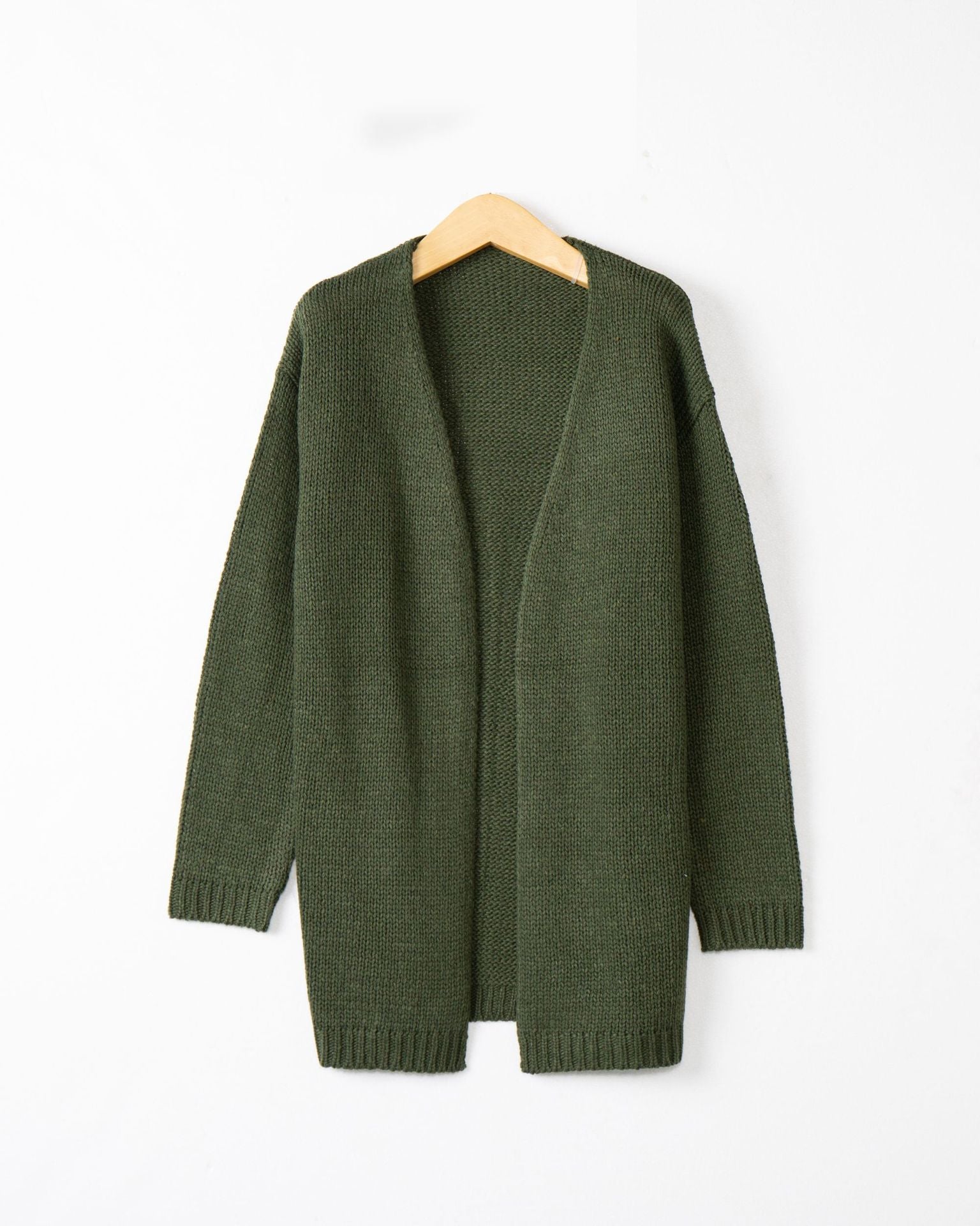 Women Longline Knit Cardigan without Closure with Open Front and Fine Rib Edge Chichicherry
