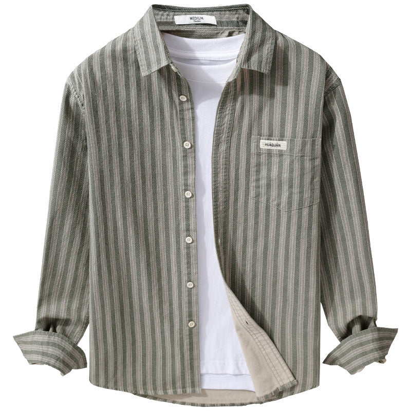 Men's Casual Striped Shirt in Overshirt Style with Kent Collar Chichicherry
