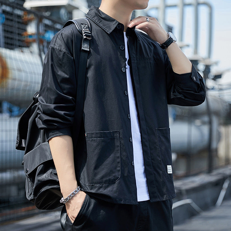 Men's overshirt in lightweight canvas utility style with shirt collar and patch pockets Chichicherry