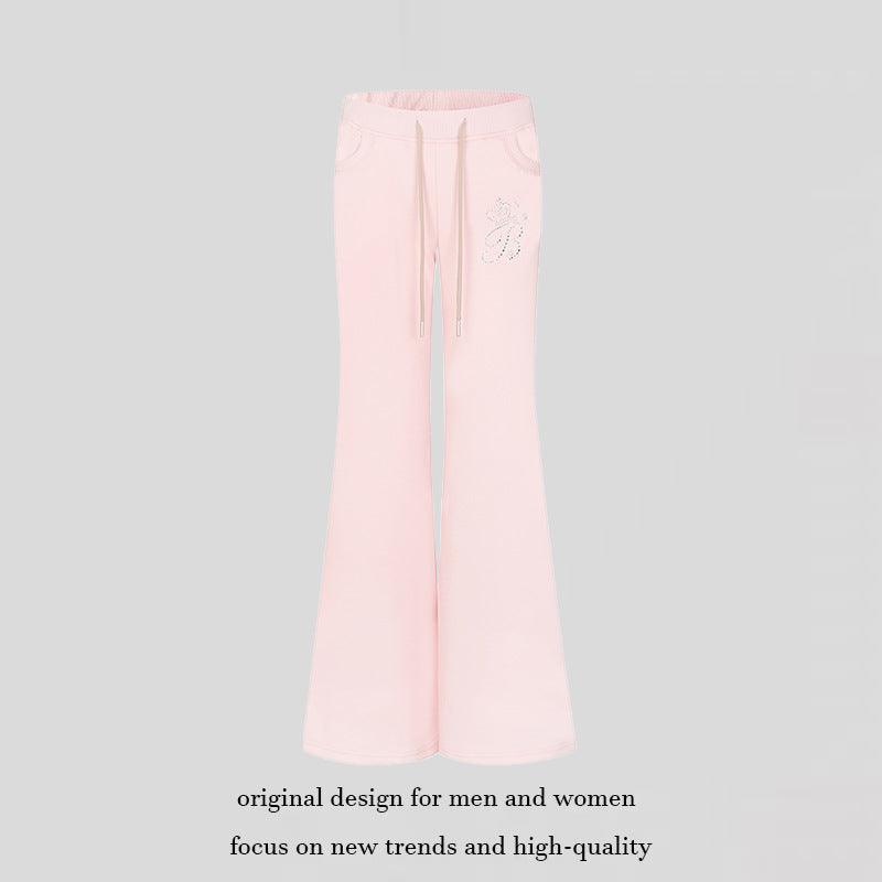 Women Flared Lounge Pants with High Comfort Waistband, Drawstring and Rhinestone Logo Chichicherry