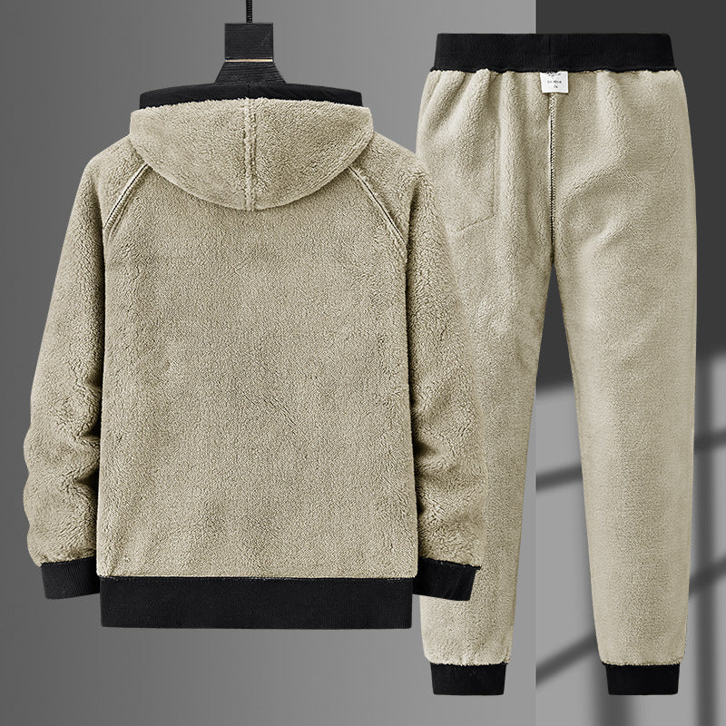 Men's fleece-lined leisure jogging suit set with hoodie and tapered jogging pants Chichicherry