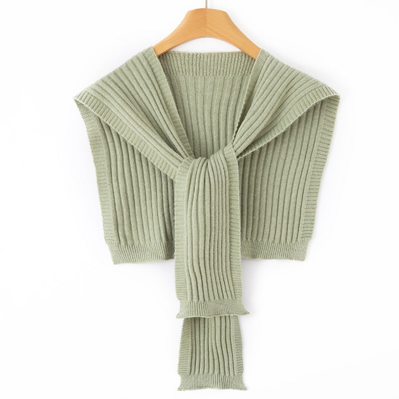 Ladies Short Ribbed Knit Shoulder Warmer with Integrated Scarf Chichicherry