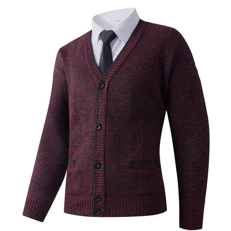 Men's Structured Knit Cardigan with V-Neck, Button Placket and Pockets Chichicherry