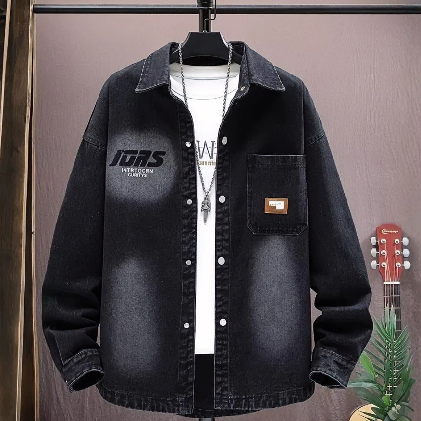 Herren Oversized Denim-Hemdenjacke im Vintage-Wash mit aufgesetzter Brusttasche Chichicherry
