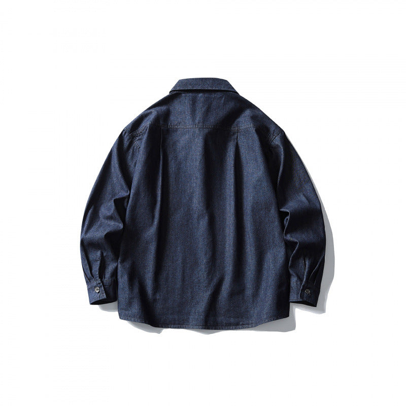 Men's Oversized Denim Shirt with Chest Pocket and Classic Shirt Collar Chichicherry