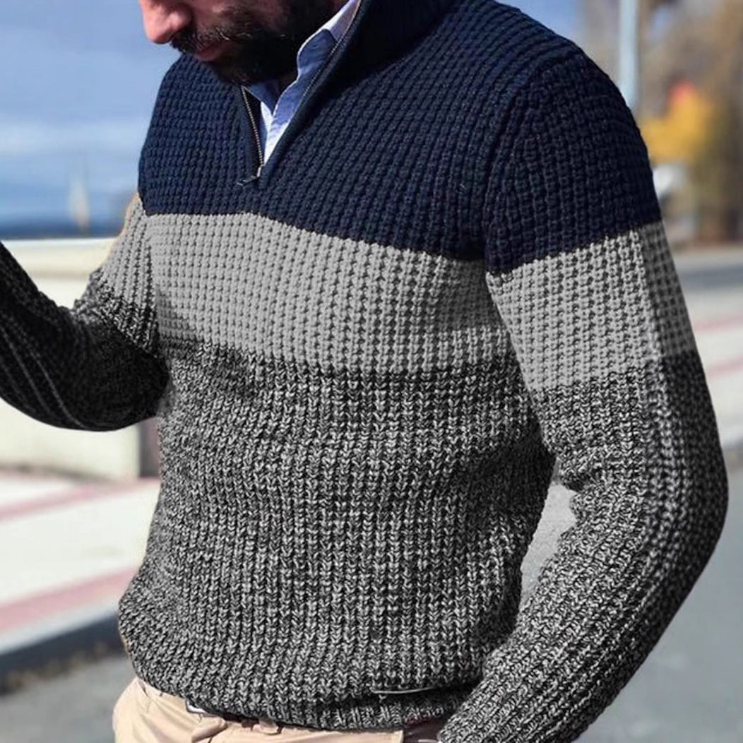 Men's chunky textured knit pullover with half zipper and raglan sleeves Chichicherry