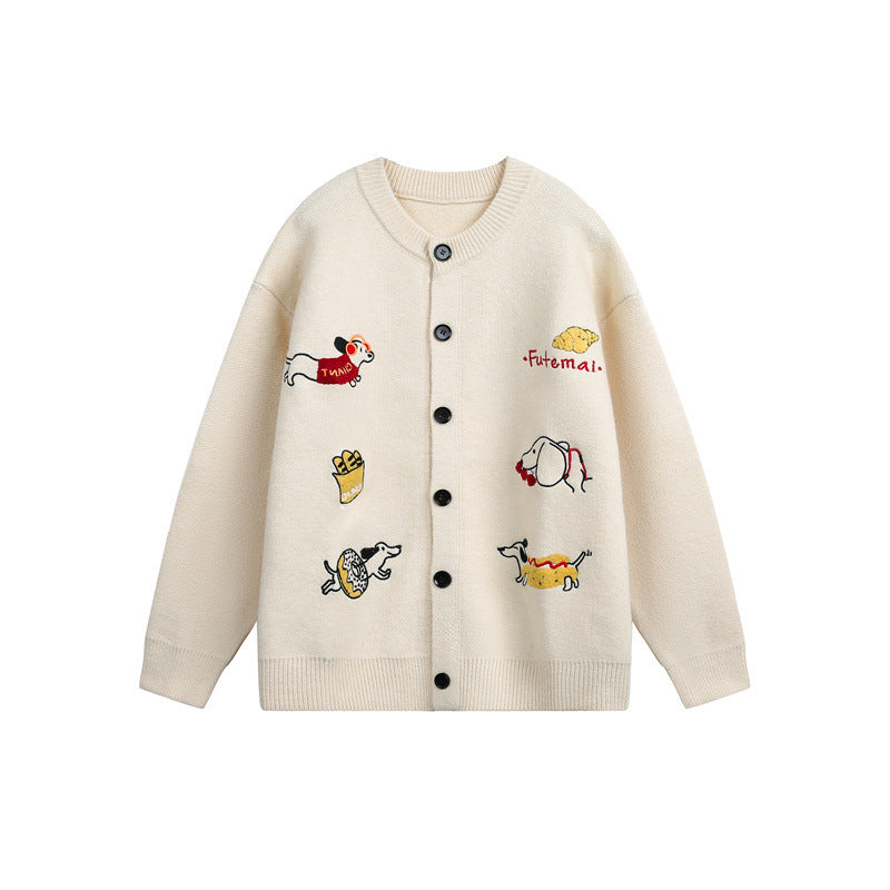 Women's Knitted Oversized Cardigan with playful dog embroidery Chichicherry