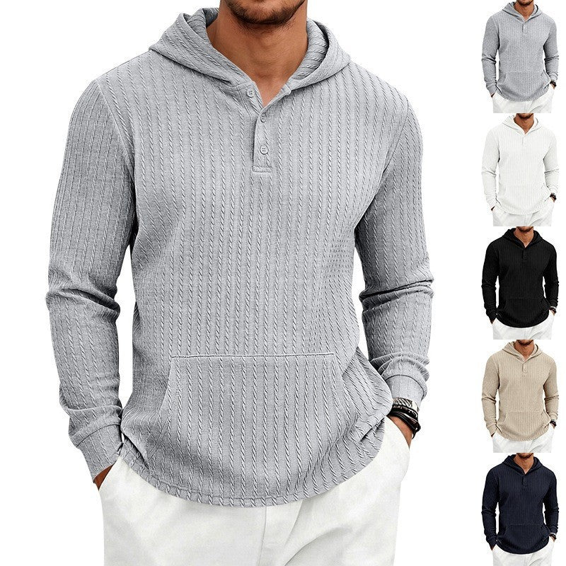 Men's hoodie with waffle texture, Henley placket and kangaroo pocket Chichicherry
