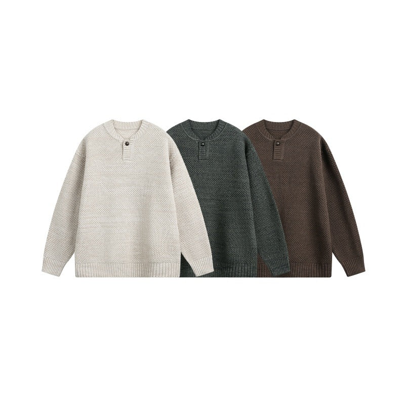 Unisex Structured Knit Sweater with Henley Placket Chichicherry
