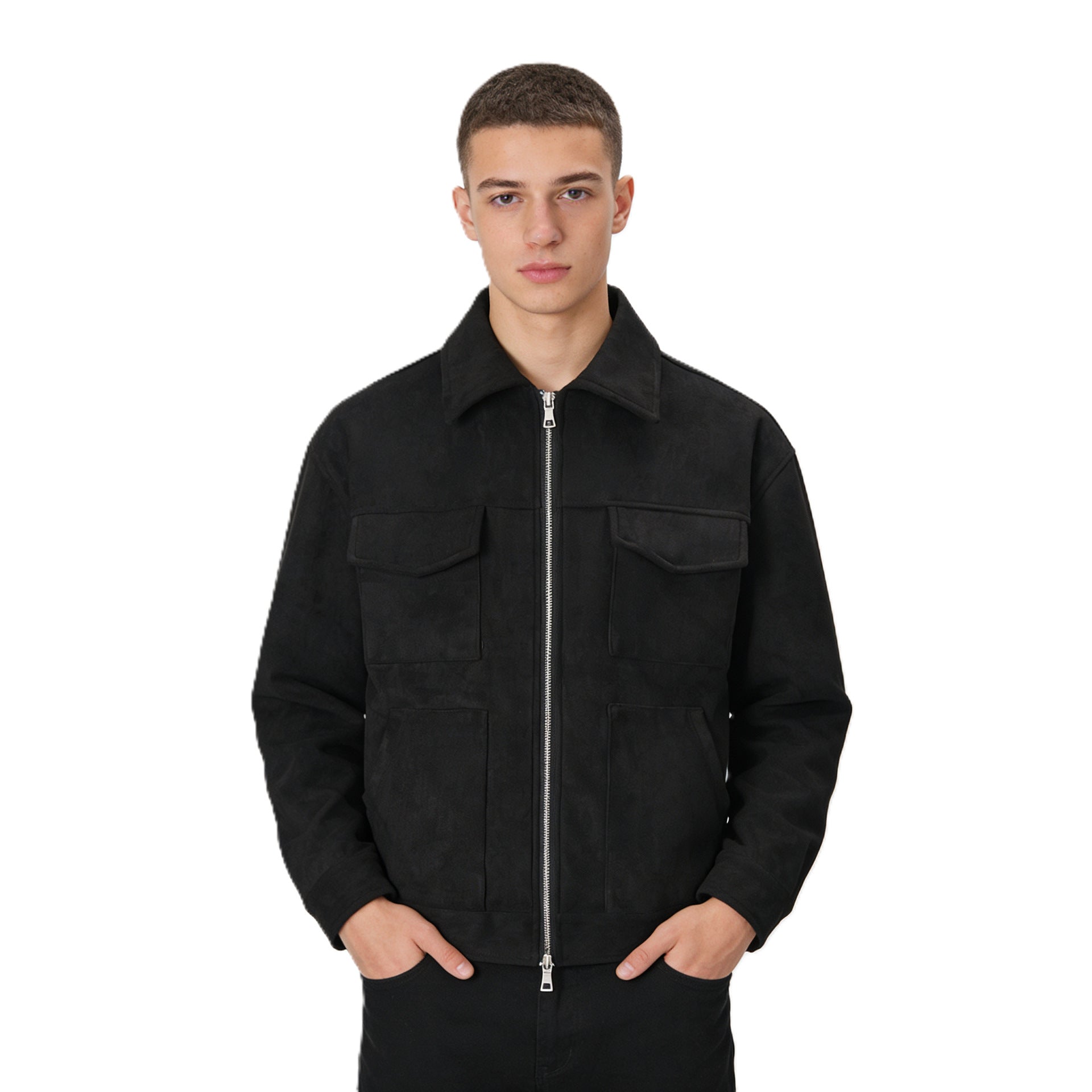 Men's suede overshirt with four flap pockets and two-way zip Chichicherry