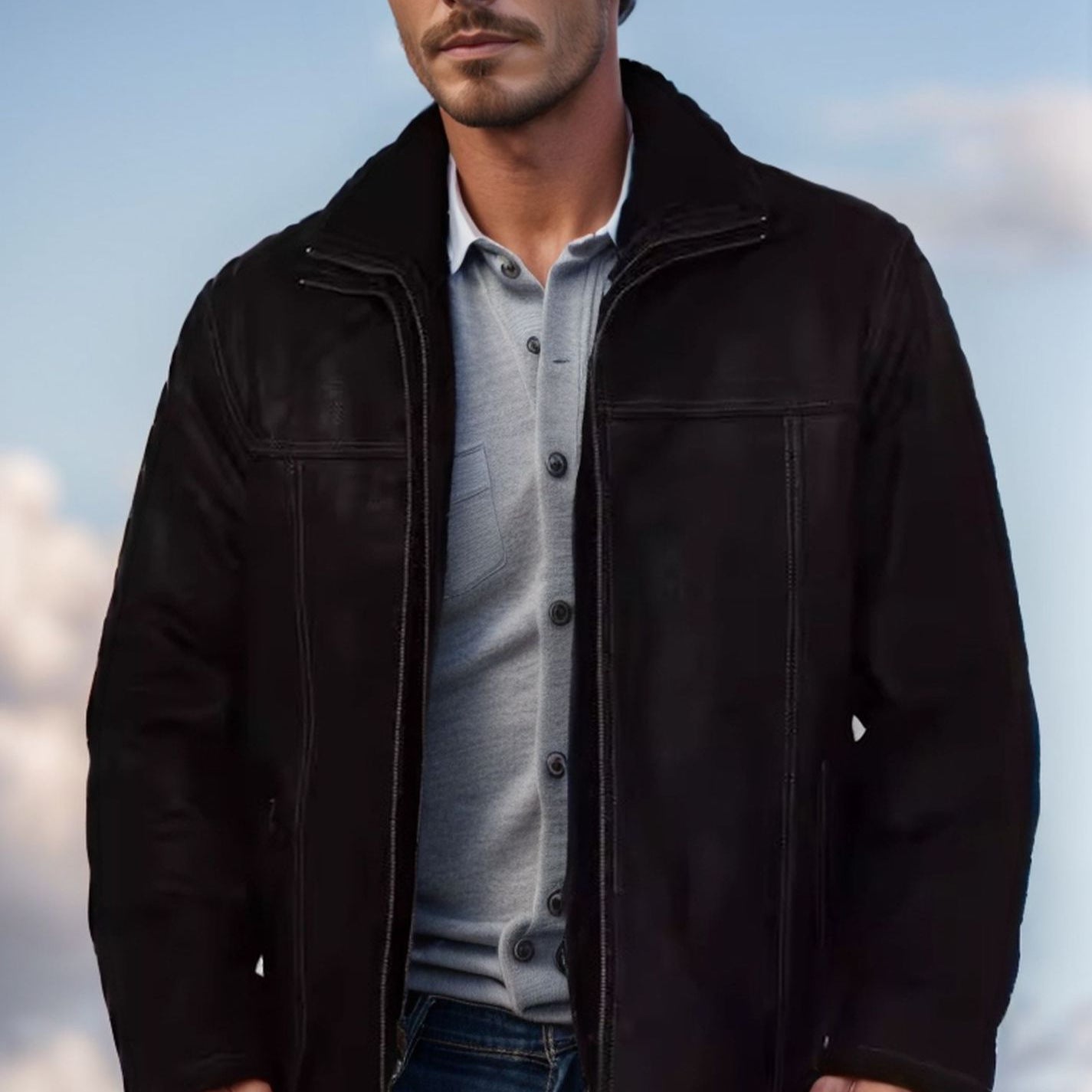 Herren Pilotenjacke mit wärmendem Teddyfutter und markanten Ziernähten Chichicherry