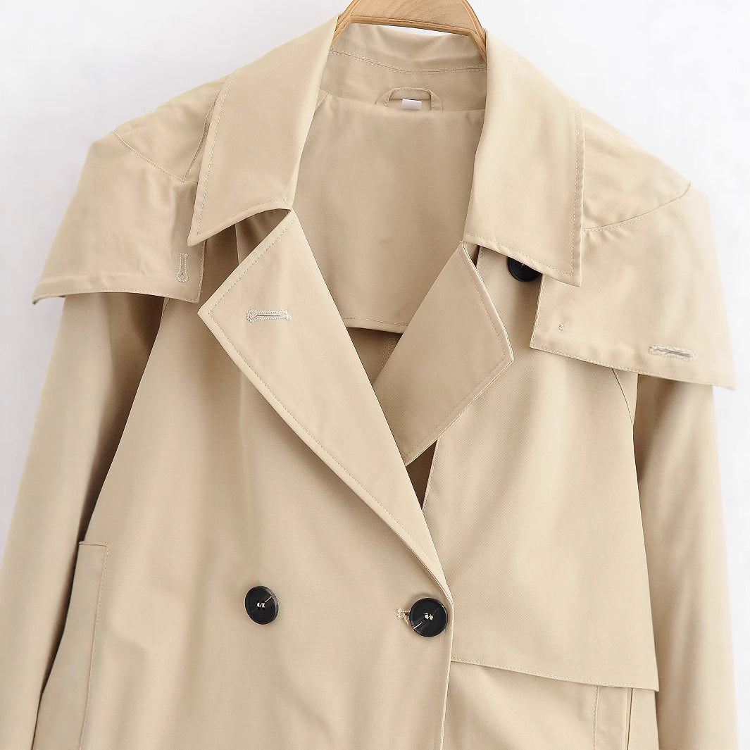 Women short jacket in trench coat style with double-breasted button placket and adjustable cuffs Chichicherry
