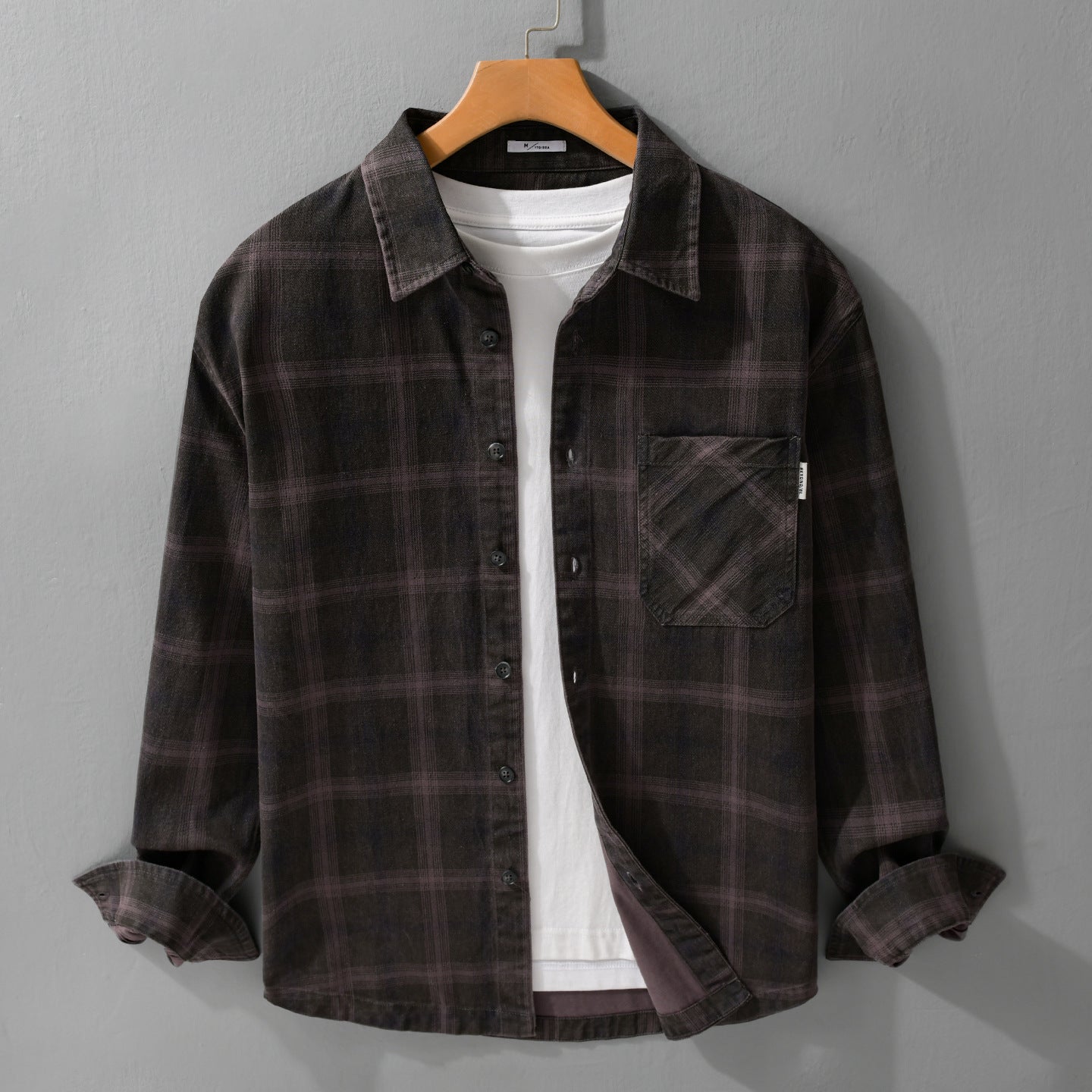 Men's Checked Relaxed Overshirt made of brushed cotton blend with chest pocket and full button placket Chichicherry