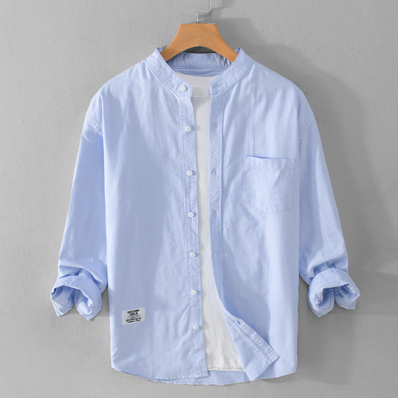 Men's Stand Collar Overshirt made of Cotton Blend with Chest Pocket and Relaxed Fit Chichicherry
