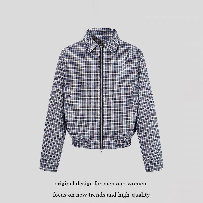 Women's Short-Cut Checked Zip Jacket with Elastic Cuff Chichicherry