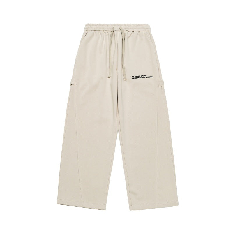 Unisex Wide Cropped Sweatpants in Cargo Style with Drawstring Waistband and Patch Pockets Chichicherry