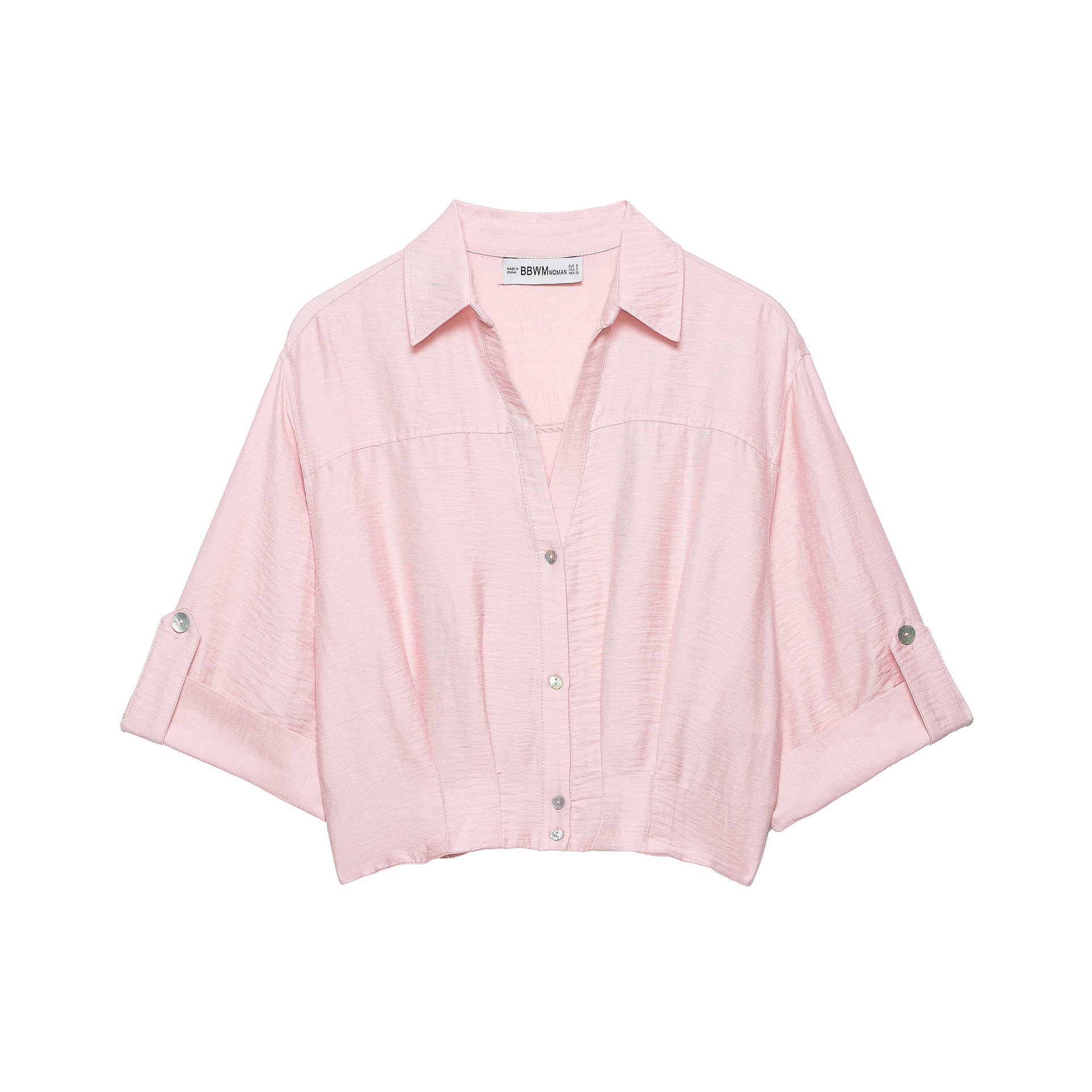 Women's Oversize Lightweight Shirt Blouse with Buttoned Sleeves and V-Neck Chichicherry