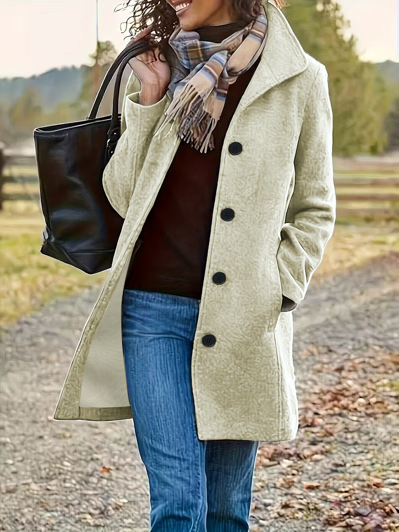 Women's Cozy Teddy Coat in Midi Length with Large Rever Collar and Side Pockets