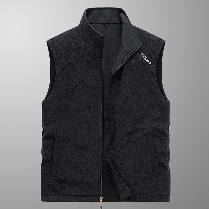 Men's fleece vest with stand-up collar, thermal insulation, and zippered pockets Chichicherry