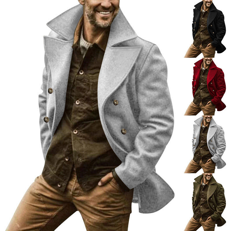 Men's short coat in marine style made of wool blend with double button placket and large lapel Chichicherry